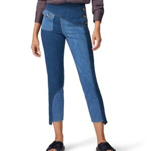 Rejina Pyo Lucie denim jeans trousers patchwork cropped ankle raw step hem 16